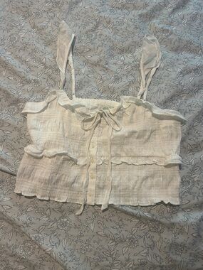 White Ruffled Tie-Front Crop Tank Top